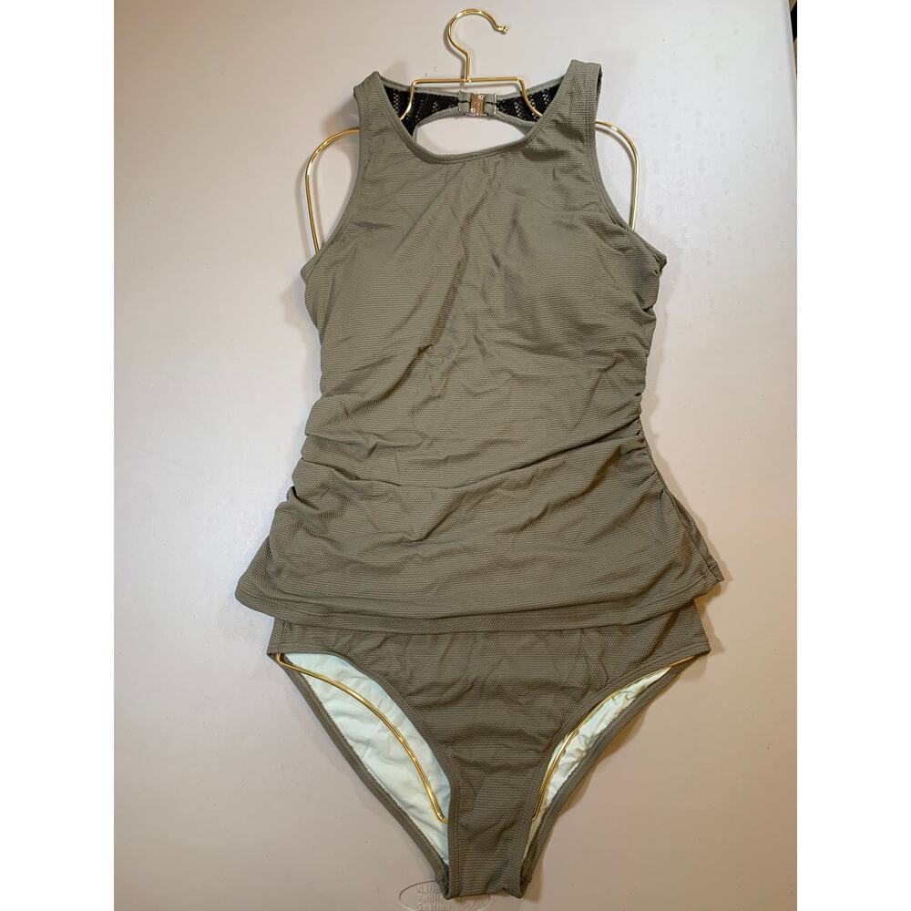 NWT Cupshe Olive Green & Black Textured Tankini Size Medium